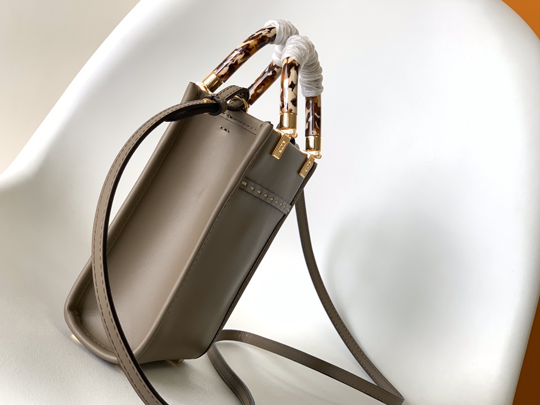 Fendi Mini Sunshine Shopper Grey Leather Bag